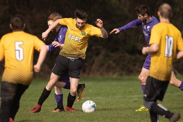 Action from AFC Tamworth's 7-2 victory over Gosham Rangers in Division Two of the City of Portsmouth Sunday League. Picture: Keith Woodland (120321-86)
