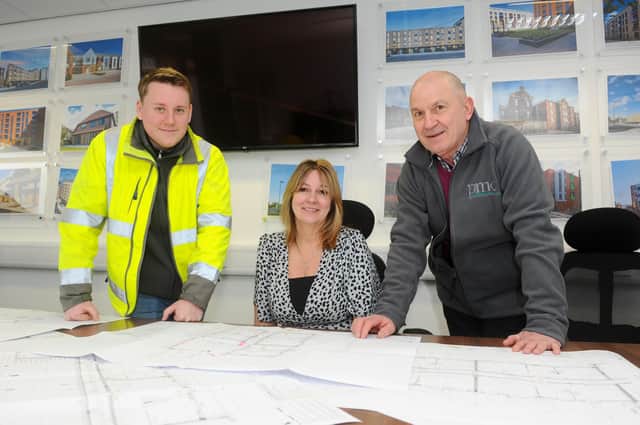 PMC Construction & Development project manager Ryan Hinks, left, aftercare manager Maria Cooper, centre, and technical manager Andrew Bell Picture: Sarah Standing (100322-624)