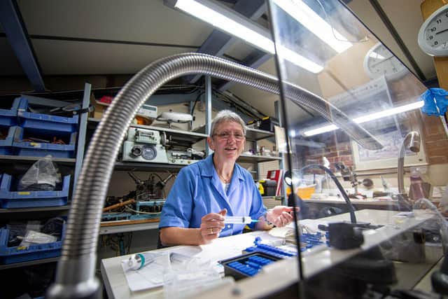 Maggie Gouldin is hanging up her jacket after 36 years with Barnbrook Systems in Fareham.
Pictured: Maggie Gouldin at Barnbrook Systems, Fareham on 17 June 2021
Picture: Habibur Rahman