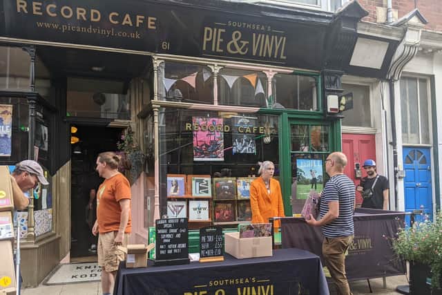 Signing records outside Pie & Vinyl. Picture: Emily Jessica Turner