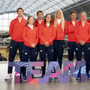 James Peters (back row, far right) at the Team GB Paris 2024 sailing team announcement, held at St. Pancras International station in London. Picture: Jordan Pettitt/PA Wire