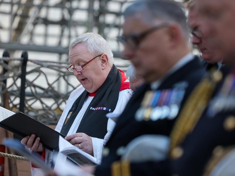 Pictured: The Trafalgar Day ceremony onboard HMS VIctory.