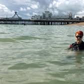 Laura Collinson from Eastney was able to go in the sea at Southsea for the first time in 25 years after the Accessible Beach Campaign For Pompey cleared away some shingle. Picture: Jonathan Schofield