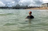 Laura Collinson from Eastney was able to go in the sea at Southsea for the first time in 25 years after the Accessible Beach Campaign For Pompey cleared away some shingle. Picture: Jonathan Schofield