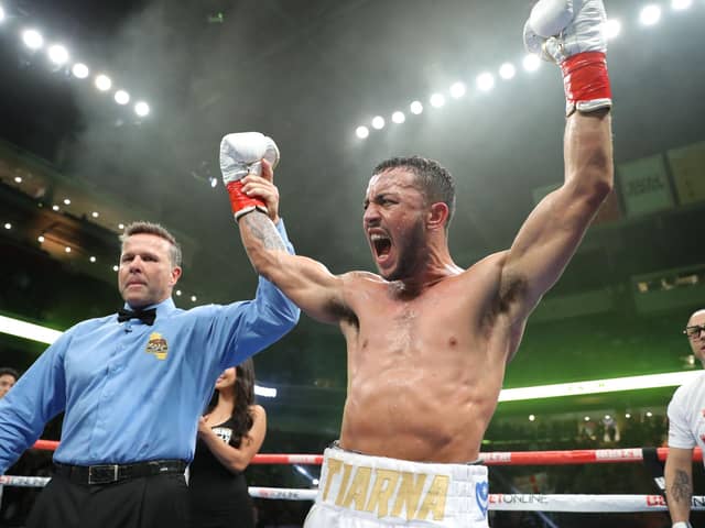 Mikey McKinson lets out a roar after defeating American Alex Martin in Los Angeles Picture: Tom Hogan