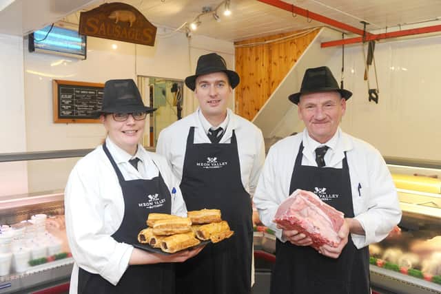 Meon Valley Butchers in The Square, Wickham, reopened on Tuesday, January, 7 after a refurbishment.

Pictured is: (l-r) Michelle Novak, baker, Ben Sawyers, owner, and Rob Holbrooke, delivery driver and support.

Picture: Sarah Standing (070120-4562)