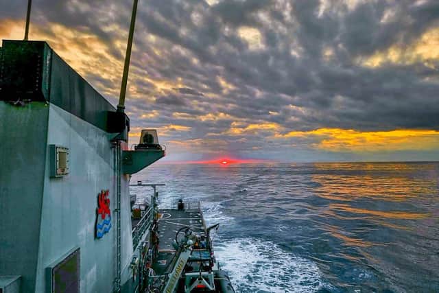 HMS Tamar and a Pacific sunset 
Picture: Surg Lt Cdr Dean RN
