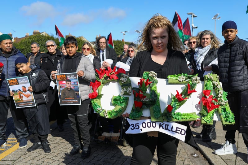 A symbolic funeral march for Gaza was organised by Portsmouth and Southdowns Solidarity Campaign. Picture: Chris Moorhouse (jpns 170324-25)