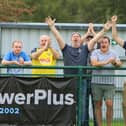 Gosport Borough fans in good spirits during the Bank Holiday Monday derby win at Sholing. Picture by Tom Phillips