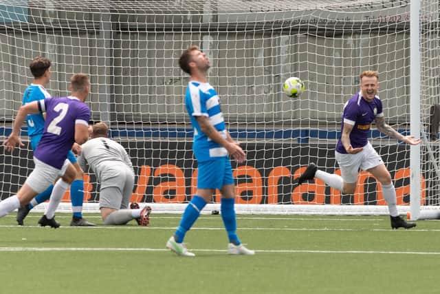 Jon Kercher celebrates his goal for Southsea. Picture: Keith Woodland
