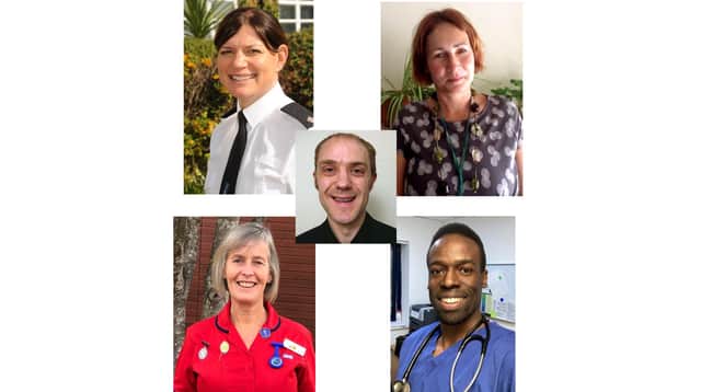 Clockwise from top left, Superintendent Clare Jenkins from Hampshire Constabulary, Portsmouth director of public health Helen Atkinson, GP Dr Abu Mohammed, and Angela Anderson, Clinical Director for Covid 19 vaccination programme at Solent NHS Trust, with inset, Cllr Matthew Winnington, the city council cabinet member for health, wellbeing and social care