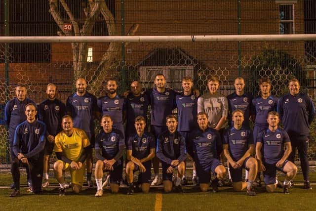 North End Cosmos line-up prior to midweek training this week. Back (from left): Malcolm Nancarrow, Allan Shaw, Tyler Ware, Ricky Byng, Luke Madgwick, Luke Channer, Louie Jeff, Taylor Revy, George Carnell, Connor Revy. Front: Dan Cleal, Perri King, Steve Ledger, Ryan Nancarrow, Stefan Nancarrow, Mitch Austin, Pete Simmons, Jack Blake. Also in the squad, but not in the picture, are Matt Holder, Russell Stanley, Martin Pottage, Jason Turpin and Moulay Ousman