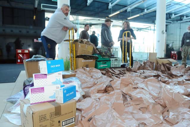 Veterans from Portsmouth rallied to support the joint campaign by The News and Penny Mordaunt to supply tactical kit to Ukrainian freedom fighters. Forgotten Veterans UK, supported by SAS hero Phil Campion, delivered a van load of "life-saving supplies" to The News's Lakeside HQ.Picture: Sarah Standing (070322-429)