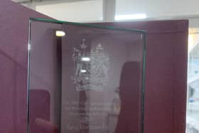 The 1805 Club's crystal trophy for Personal Endeavour in Overcoming Adversity