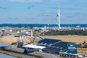 Drone shot of SailGP event in Southsea on Friday ahead of the weekend racing Marcin Jedrysiak