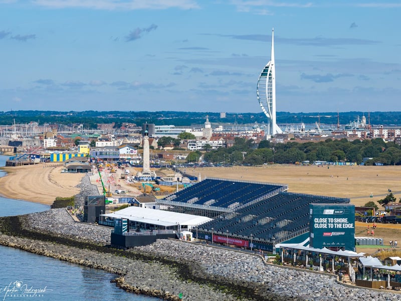 Drone shot of SailGP event in Southsea on Friday ahead of the weekend racing Marcin Jedrysiak