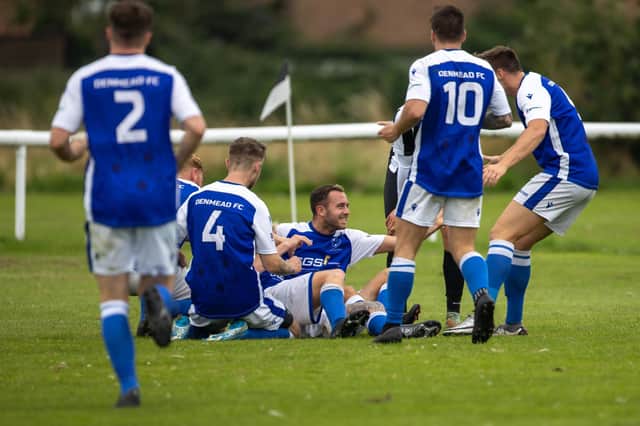 Deanmead celebrate their opening goal in the first half. Picture: Alex Shute.