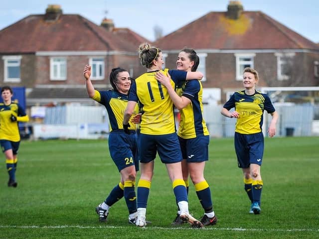 Moneyfields Women could realise their long-standing ambition of reaching Women's National League level at Woodley United on Sunday Picture: Dave Bodymore