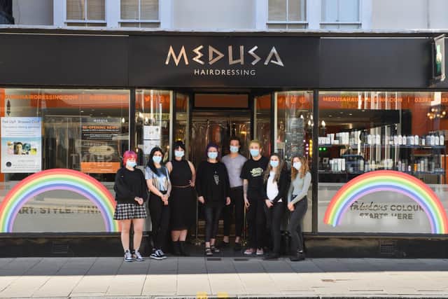 Pictured is: The staff at the Medusa Hairdressing salon.

Picture: Keith Woodland (050621-5)