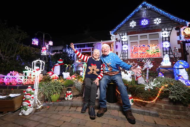 Barbara and Bill Wright have decorated their house in Portchester with Christmas lights, for charity
Picture: Chris Moorhouse   (jpns 291121-28)