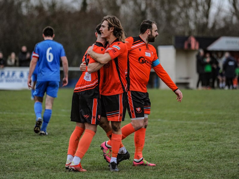 Portchester celebrate a goal. Picture by Daniel Haswell