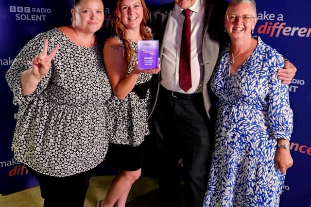 Pictured left to right with the Award: Canasta Neville- Agbeleye (Parent), Hollie Sherred (Partnerships & Events Officer), Richard Soutar (Charity Manager) and Alison Bowie (Trustee)