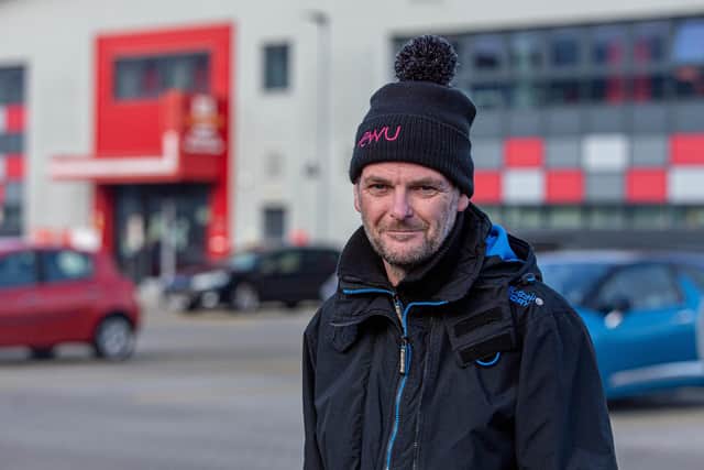Royal Mail workers protesting outside Royal Mail Portsmouth Delivery Office for pay, jobs and conditions on Wednesday 30th November 2022

Pictured: David Smith, Area Delivery rep outside Royal Mail Portsmouth Delivery Office, Hilsea.

Picture: Habibur Rahman
