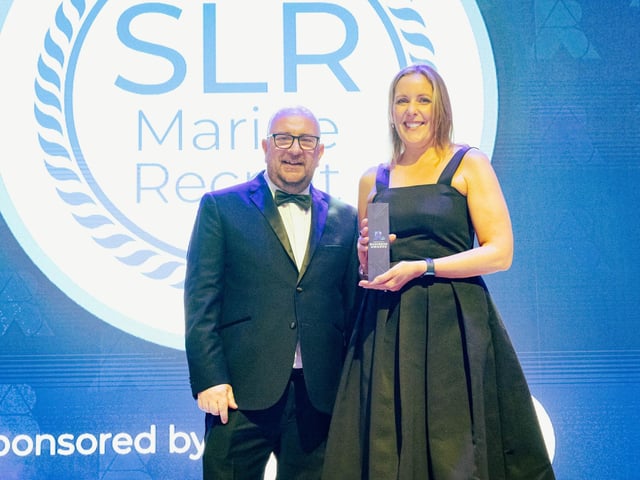 Sarah Roads is presented Small Business of the Year for SLR Recruitment Solutions by Cllr. Steve Pitt. Picture: Keith Woodland (270321-47)
