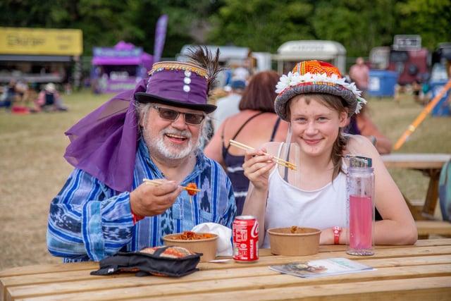 Richard Wilson and Sarah Howe get to grips with their chopsticks. Picture: Habibur Rahman