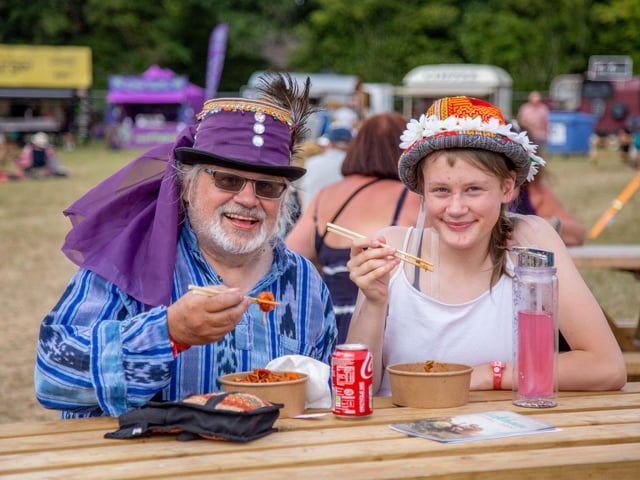 Richard Wilson and Sarah Howe get to grips with their chopsticks. Picture: Habibur Rahman