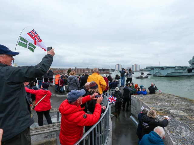 HMS Prince of Wales returns to HMNB Portsmouth. Picture: Chris  Moorhouse (260324-13)