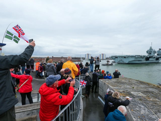 HMS Prince of Wales returns to HMNB Portsmouth. Picture: Chris Moorhouse (260324-13)