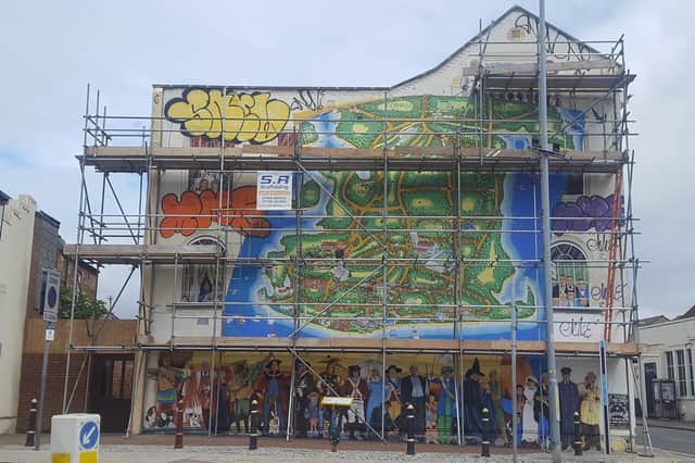 The Strand mural in Southsea was vandalised by graffiti artists who damaged the longstanding artwork by Mark Lewis. Picture: Mark Lewis