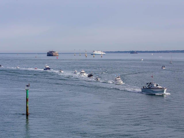 The boat parade entering Portsmouth Harbour to mark the beginning for Sea Angling Classic 2022 in Portsmouth on Thursday, June 16 2022.