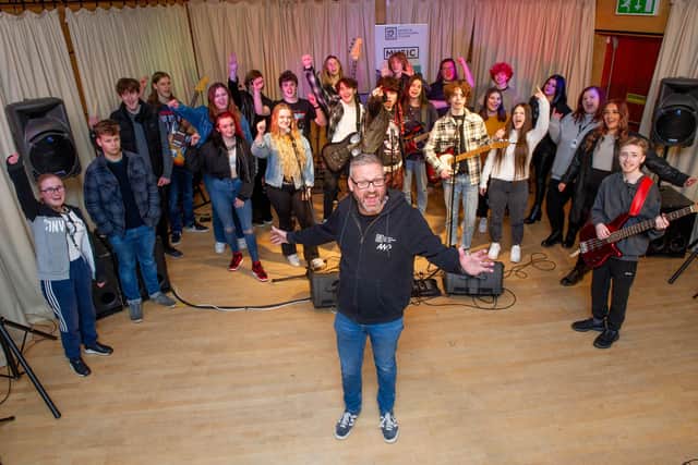Tutor Paul Loder with his students at their recording studio at HSDC, Waterlooville, Portsmouth on Friday 4th March 2022
Picture: Habibur Rahman