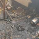 Aftermath of a fire caused by a lithium battery exploding