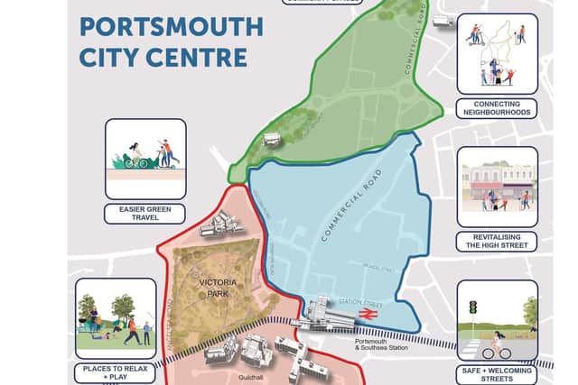 A map showing the various zones for the Portsmouth city centre regeneration plans 
Picture: Portsmouth City Council