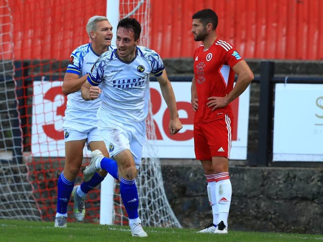 Flashback - Jason Prior celebrates after scoring Hawks' late leveller at Welling on September 24. Picture by Dave Haines