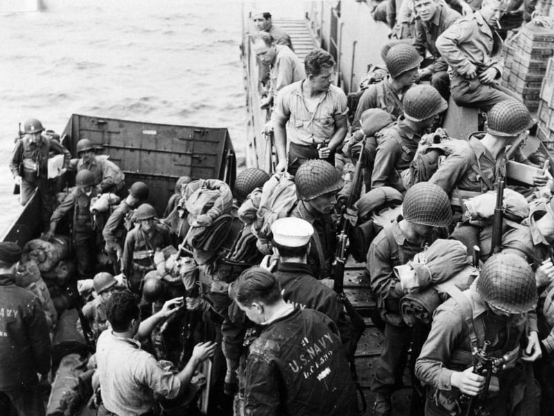 Troops are joined by the US Navy as they set sail from Portsmouth.