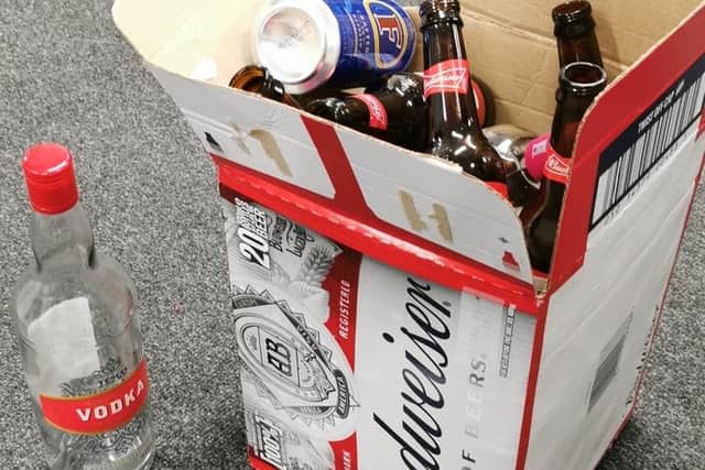 Police seized this haul of alcohol from underage drinkers in Privett Park, Gosport Picture: Gosport police