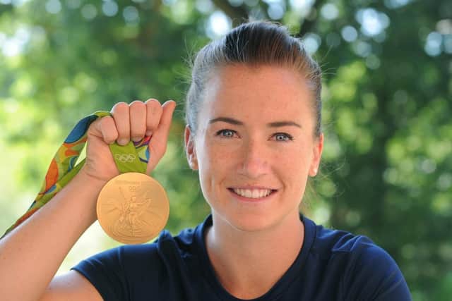 Maddie Hinch with her women's hockey gold medal from the Rio Olympics 2016. Photo by Jon Rigby