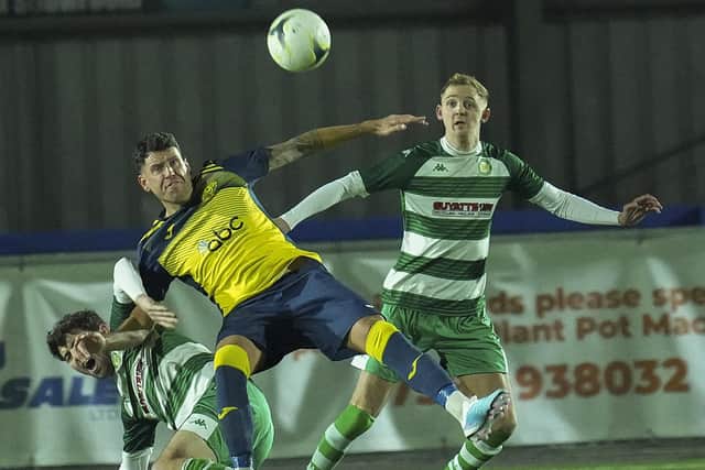 Moneyfields striker Callum Laycock in action against Laverstock. Picture by Barry Zee