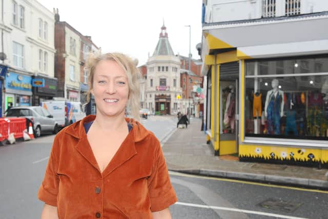 Cacey Barks outside Tweedy Clothing in Albert Road, Southsea. Picture: Sarah Standing (081020-5050)