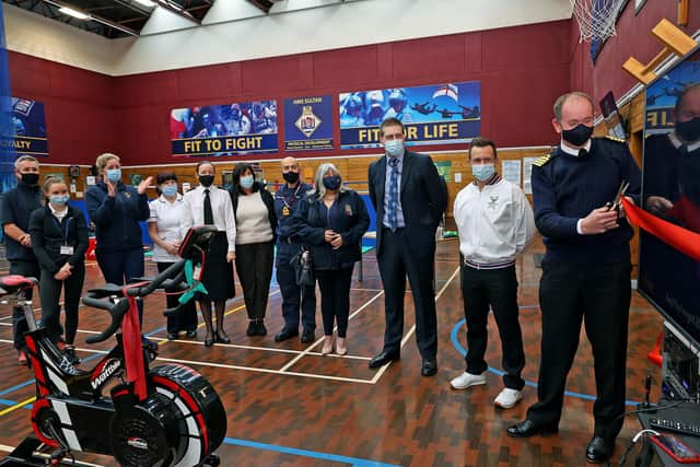 Captain John Voyce, commanding officer of HMS Sultan, opens the new rehab gym at the naval base in Gosport. Picture: LPhot Pepe Hogan