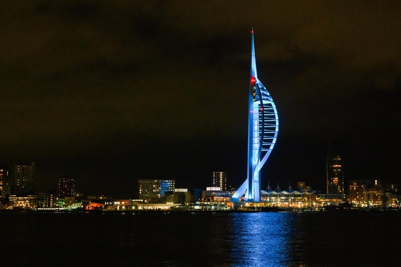 The Spinnaker Tower illuminated in colours for Elin Martin.