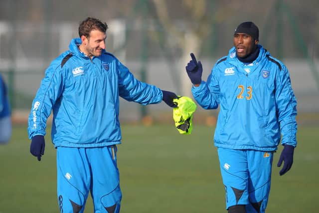 Glen Little and skipper Sol Campbell during Pompey training in January 2009. Picture: Robin Jones/Digital South