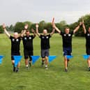 Members of the AFC Portchester vets football team finish their 24-hour relay run (from left) Keith McIntyre, Simon Hore, Phil Jeynes, Peter Sanderson, Keith Ashton, Mike Counsell and Dan Mortimer. Picture: Sam Stephenson.