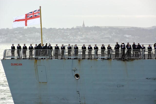 HMS Duncan returning to Portsmouth Naval Base in time for Christmas homecoming after leading NATO task group in the Mediterranean. Picture date: Friday December 22, 2023. PA Photo.
Photo credit should read: Ben Mitchell/PA Wire