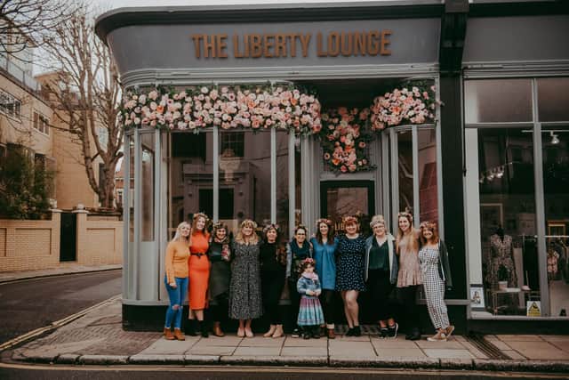 A group of workshop-goers at The Liberty Lounge, which has just opened in Grove Road, Southsea, at a flower crown making workshop.