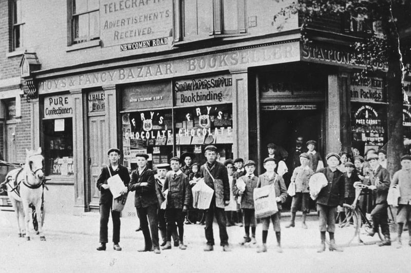 News boys standing on the road, corner of Twyford Avenue and Newcomen Road, Stamshaw in 1905. The News PP4145